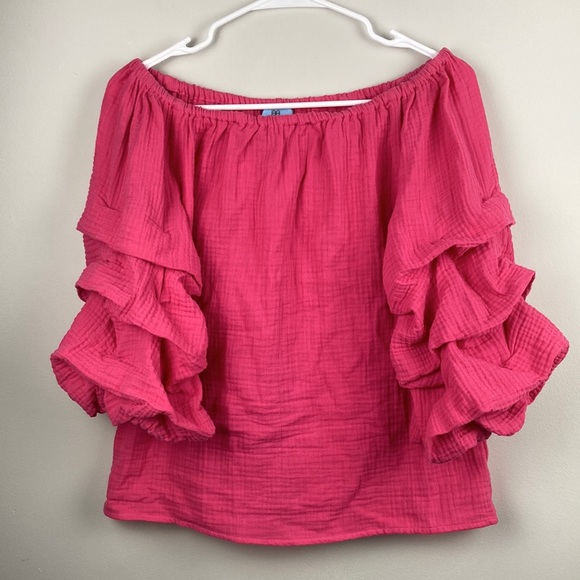 CeCe Women's Pleated Ruffled Top Pink Size X-Small